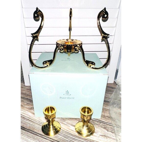 PartyLite Gold Versailles Hurricane Candle Holder Seacrest Brass Candlesticks - Picture 1 of 5